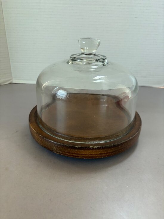 Goodwood Other - Vintage Glass Dome With Wooden Base Cheeseboard Display
